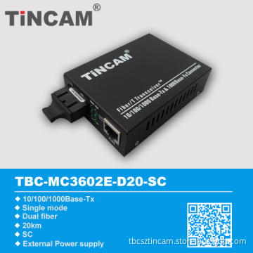 Dual Fiber Optic Single Mode Media Converter Sc Connector 10/100/1000m